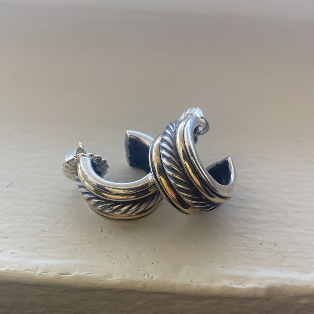 David Yurman Sterling 18k huggie hoop earrings